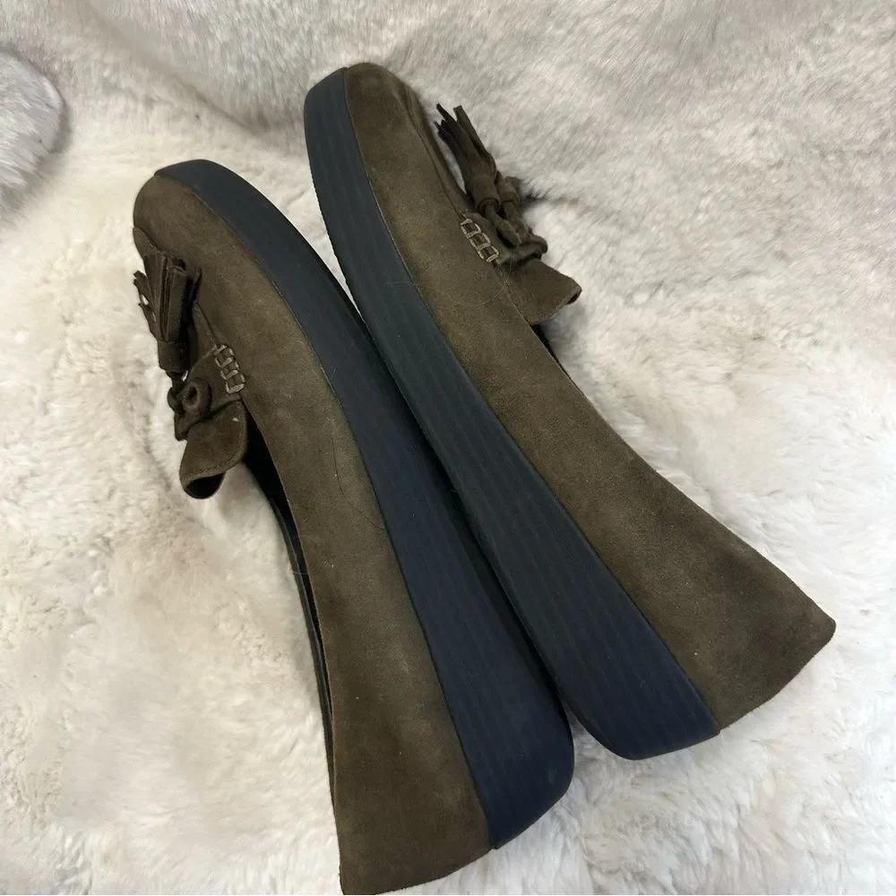 Fitflop J17 Tassel Bow Suede Sneakersloafer Comfort Shoes Dark Green 10